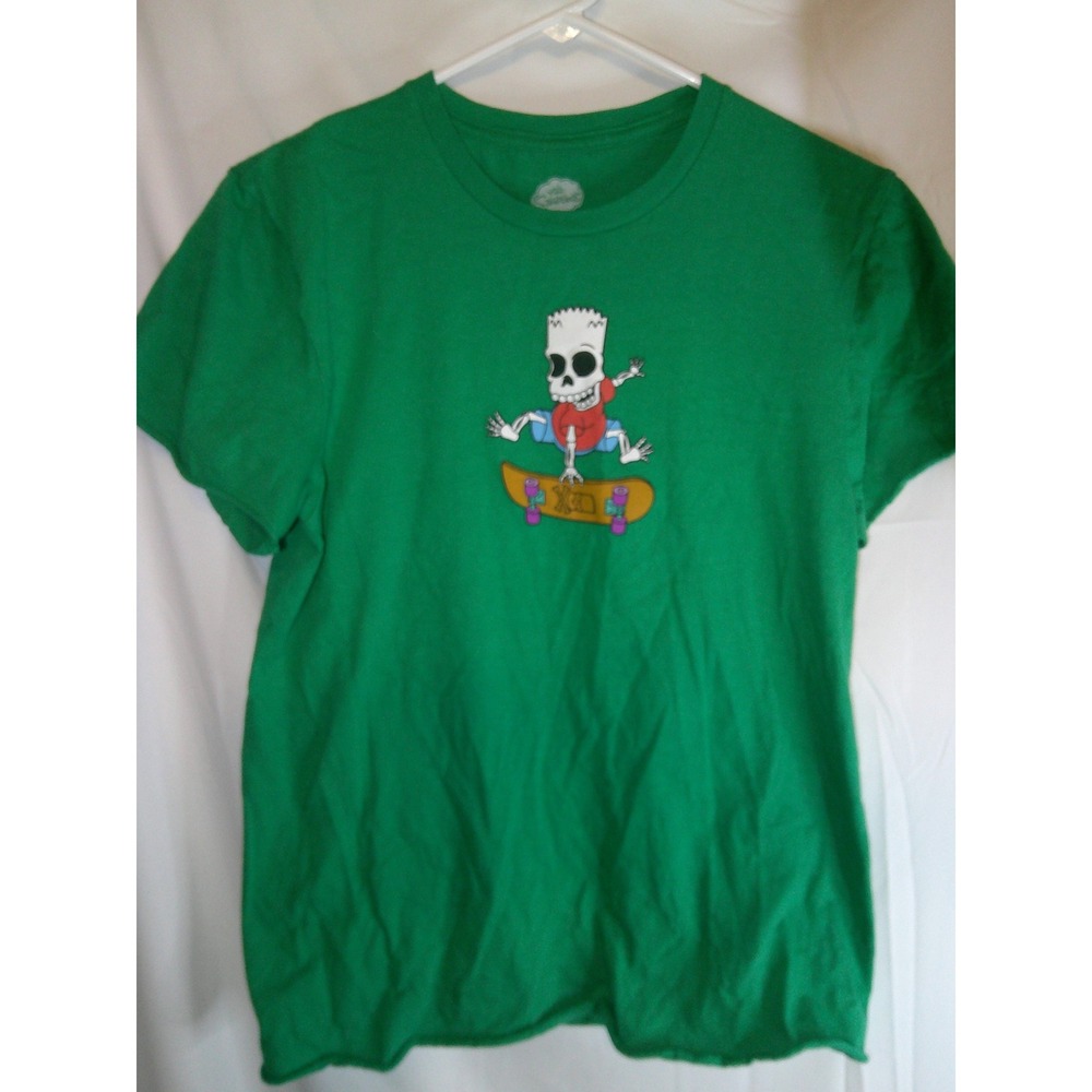 Simpsons‎ Bart Simpson Skeleton Skateboard Graphic Tee Green S